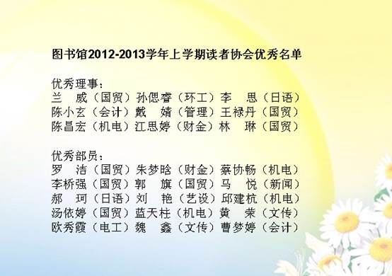 2013上学期读协优秀名单